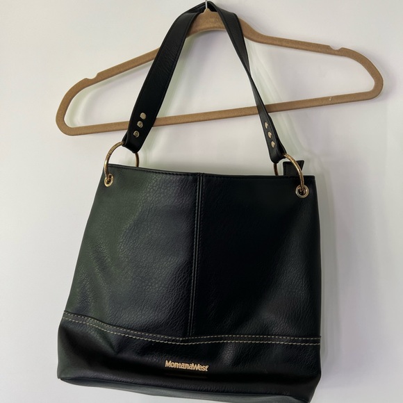 Montana West Black Faux Leather Shoulder Bag with Gold Accents - Picture 11 of 14